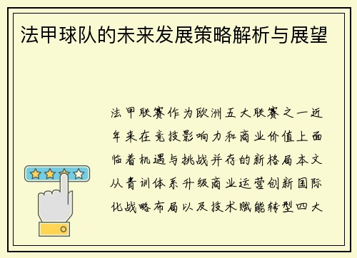 法甲球队的未来发展策略解析与展望