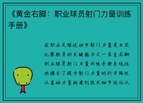《黄金右脚：职业球员射门力量训练手册》